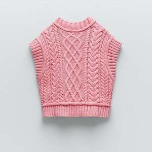 Zara Pink Cable Knit Sweater Vest, Cropped Y2K Style - Size S